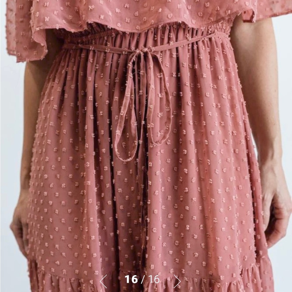 Baltic Born Swiss Dot Off the Shoulder Maxi Dress Dusty Mauve Size Small - Picture 4 of 8
